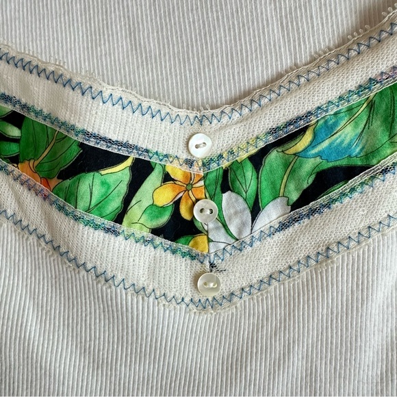 FREE PEOPLE white ribbed tank with tropical inset - size small - Picture 3 of 5